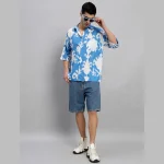 Men's Oversized Cotton Shirt Turquoise Floral
