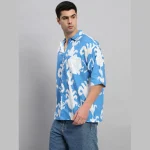 Men's Oversized Cotton Shirt Turquoise Floral - Image 4