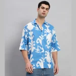 Men's Oversized Cotton Shirt Turquoise Floral - Image 2