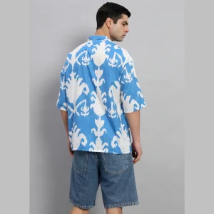 Men's Oversized Cotton Shirt Turquoise Floral - Image 8