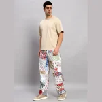 Men's White Patchwork Baggy Trousers - Image 2