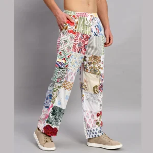 Men's White Patchwork Baggy Trousers - Image 4