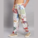 Men's White Patchwork Baggy Trousers - Image 5