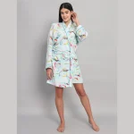 Mint Green Leaf Print Satin Silk Nightwear Kimono Bath Robe - Image 3