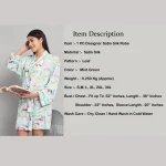 Mint Green Leaf Print Satin Silk Nightwear Kimono Bath Robe - Image 8