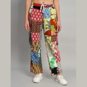 Multi Color Patchwork Baggy Trousers For Women - Image 3