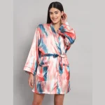 Multi Tie Dye Print Nightwear Kimono Bath Robe - Image 2