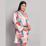 Multi Tie Dye Print Nightwear Kimono Bath Robe - Image 4