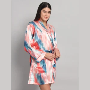 Multi Tie Dye Print Nightwear Kimono Bath Robe - Image 4