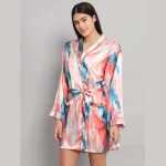Multi Tie Dye Print Nightwear Kimono Bath Robe - Image 5