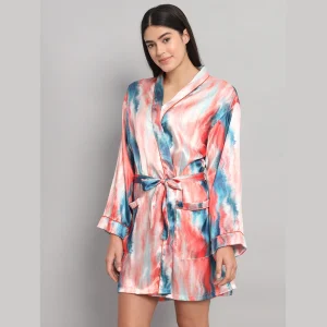 Multi Tie Dye Print Nightwear Kimono Bath Robe - Image 5