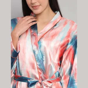 Multi Tie Dye Print Nightwear Kimono Bath Robe - Image 6
