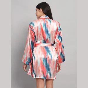 Multi Tie Dye Print Nightwear Kimono Bath Robe - Image 7