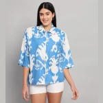 Oversized Casual Shirt Turquoise Ikat Printed - Image 2