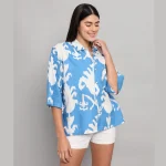 Oversized Casual Shirt Turquoise Ikat Printed - Image 3