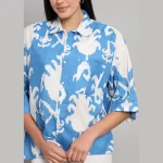 Oversized Casual Shirt Turquoise Ikat Printed - Image 9