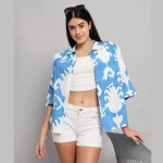 Oversized Casual Shirt Turquoise Ikat Printed