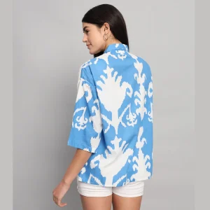 Oversized Casual Shirt Turquoise Ikat Printed - Image 10