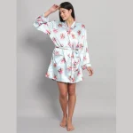 Pale Blue Floral Print Silk Bathrobe Dress - Image 6