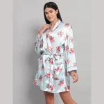 Pale Blue Floral Print Silk Bathrobe Dress - Image 2