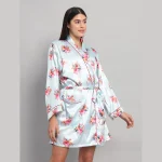 Pale Blue Floral Print Silk Bathrobe Dress - Image 3