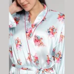 Pale Blue Floral Print Silk Bathrobe Dress - Image 5