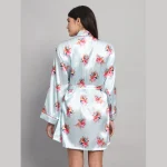 Pale Blue Floral Print Silk Bathrobe Dress - Image 7