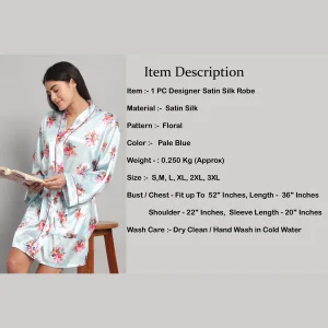 Pale Blue Floral Print Silk Bathrobe Dress - Image 8