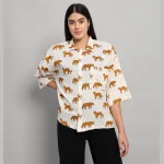 Panther Printed Short Sleeve White Oversized Shirts - Image 2