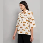 Panther Printed Short Sleeve White Oversized Shirts - Image 4