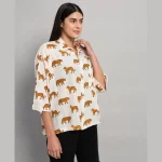 Panther Printed Short Sleeve White Oversized Shirts - Image 6
