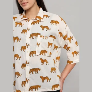 Panther Printed Short Sleeve White Oversized Shirts - Image 9