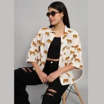 Panther Printed Short Sleeve White Oversized Shirts