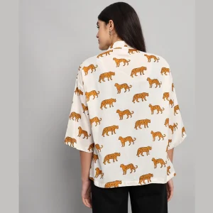Panther Printed Short Sleeve White Oversized Shirts - Image 10