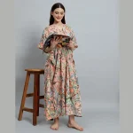 Peach Color Kaftan Women Nightwear Gown Dress