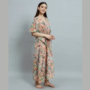 Peach Color Kaftan Women Nightwear Gown Dress - Image 4
