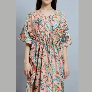 Peach Color Kaftan Women Nightwear Gown Dress - Image 5