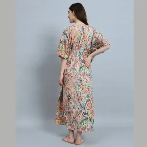 Peach Color Kaftan Women Nightwear Gown Dress - Image 6
