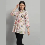 Pink Floral Print Cotton Tops Dress - Image 3