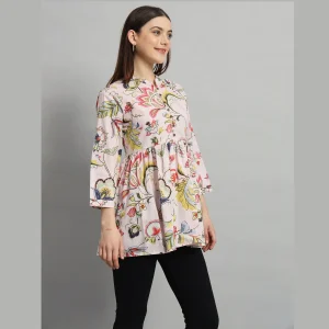 Pink Floral Print Cotton Tops Dress - Image 4