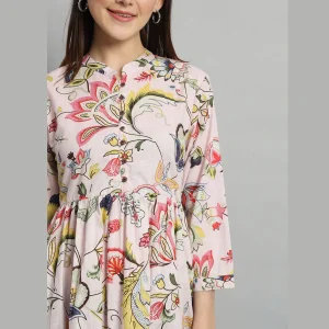 Pink Floral Print Cotton Tops Dress - Image 5