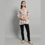 Pink Floral Print Cotton Tops Dress - Image 6