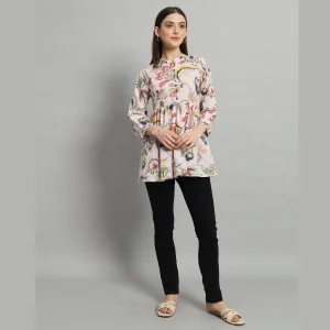 Pink Floral Print Cotton Tops Dress - Image 6