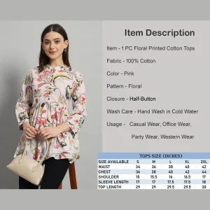 Pink Floral Print Cotton Tops Dress - Image 8