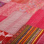 Pink Kantha Quilt Handmade Cotton Patchwork Bedspread - Image 3