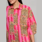 Pink & Red Striped Print Cotton Oversized Shirts - Image 9