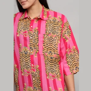 Pink & Red Striped Print Cotton Oversized Shirts - Image 9