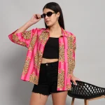 Pink & Red Striped Print Cotton Oversized Shirts