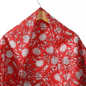 Red Floral Print Women Neck Wraps Cotton Scarf - Image 4