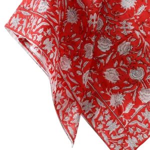 Red Floral Print Women Neck Wraps Cotton Scarf - Image 6